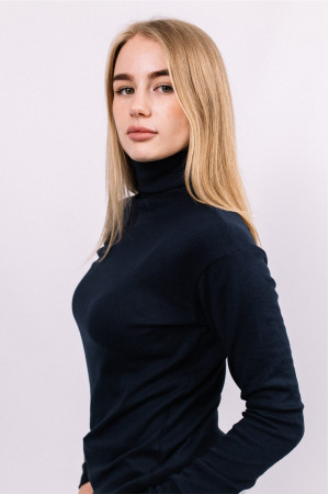 Женский Темно-синий гольф с горловиной со стойкой и отворотом базовый классический