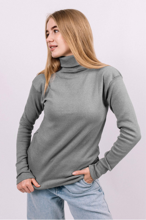 Женский Светло-серый гольф с горловиной со стойкой и отворотом базовый