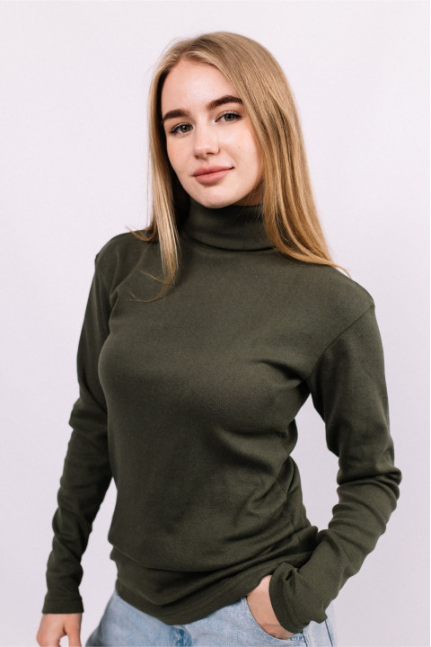 Женский Оливковый Хаки гольф водолазка с горловиной со стойкой и отворотом базовый в стиле милитари