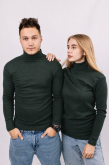 Женский Темно-зеленый гольф с горловиной со стойкой и отворотом базовый классический