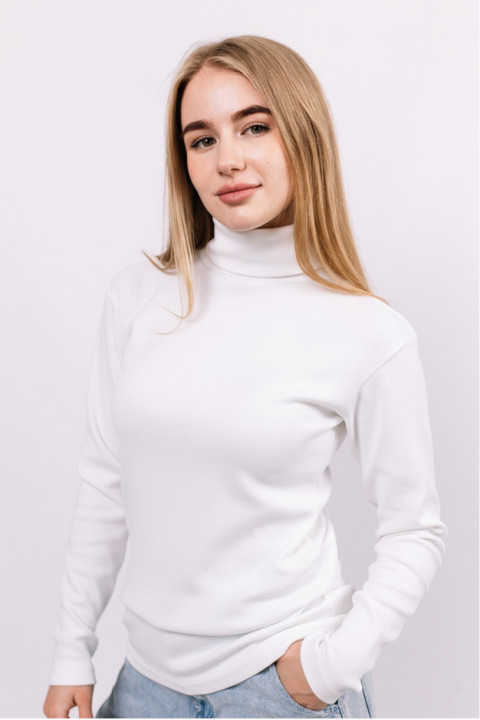 Женский Белый гольф с горловиной со стойкой и отворотом базовый