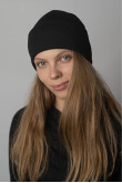 Женская Черная шапка зимняя трикотажная с отворотом