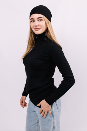 Женская теплая шапка Черная зимняя трикотажная прямая короткая
