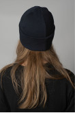 Женская Темно-синяя теплая шапка зимняя трикотажная прямая короткая