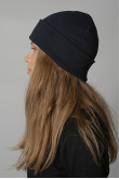 Женская Темно-синяя теплая шапка зимняя трикотажная прямая короткая