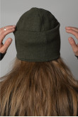 Женская шапка Оливковая хаки теплая зимняя трикотажная милитари прямая короткая