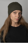 Женская шапка Оливковая хаки теплая зимняя трикотажная милитари прямая короткая