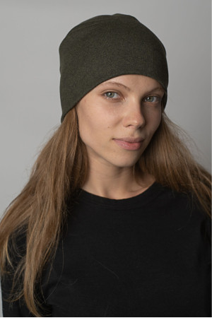 Женская шапка Оливковая хаки теплая зимняя трикотажная милитари прямая короткая