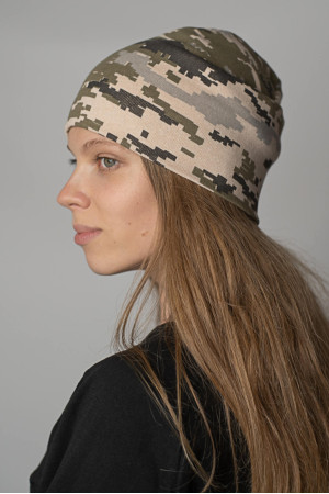 Женская теплая зимняя шапка Камуфляж Пиксель формы ЗСУ утепленная прямая короткая