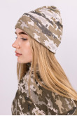 Женская теплая зимняя шапка Камуфляж Пиксель формы ВСУ утепленная с отворотом