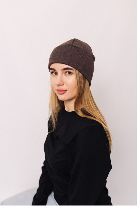 Женская зимняя шапка Коричневая с отворотом
