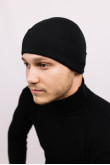 Мужская Черная шапка зимняя трикотажная с отворотом