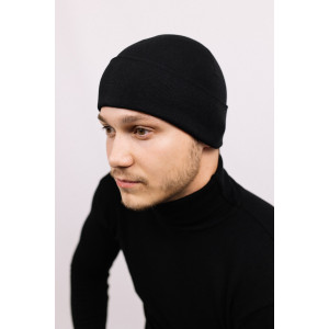 Мужская Черная шапка зимняя трикотажная с отворотом