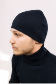 Мужская Темно-синяя теплая шапка зимняя трикотажная прямая короткая