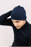 Мужская Темно-синяя теплая шапка зимняя трикотажная прямая короткая