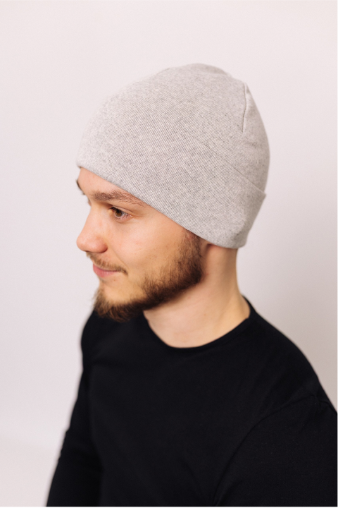 Мужская теплая шапка зимняя трикотажная с отворотом Меланж
