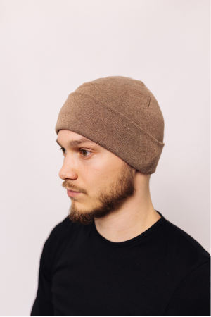 Мужская шапка зимняя трикотажная с отворотом Мокко