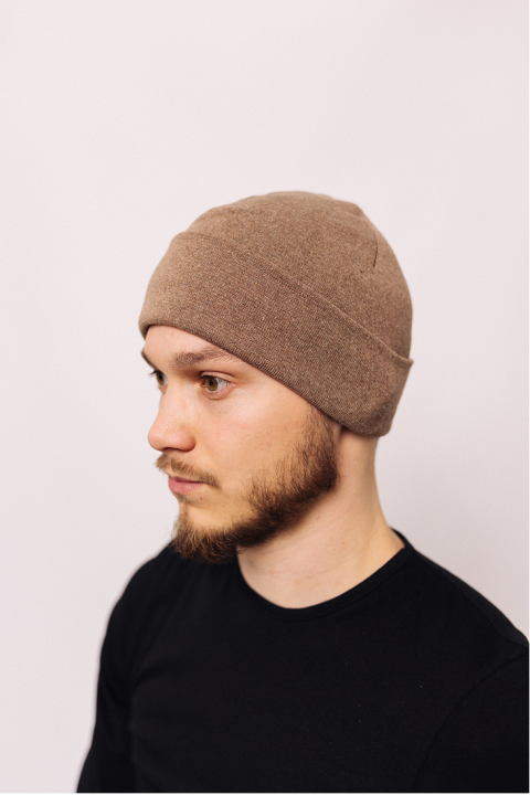Мужская шапка зимняя трикотажная с отворотом Мокко