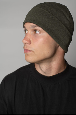 Мужская Оливковая шапка хаки зимняя трикотажная милитари с отворотом