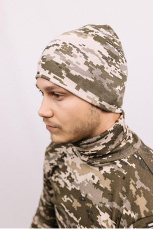 Мужская теплая зимняя шапка Камуфляж Пиксель форма ВСУ утепленная прямая короткая