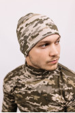 Мужская теплая зимняя шапка Камуфляж Пиксель форма ВСУ утепленная прямая короткая