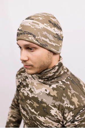 Чоловіча шапка Камуфляж Піксель форма ЗСУ утеплена зимова з відворотом