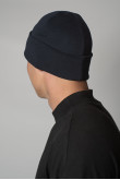 Мужская Темно-синяя теплая шапка зимняя трикотажная с отворотом