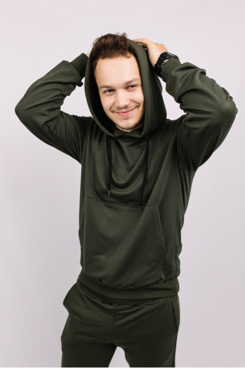 Мужское Оливковое Худи кофта свитшот с капюшоном