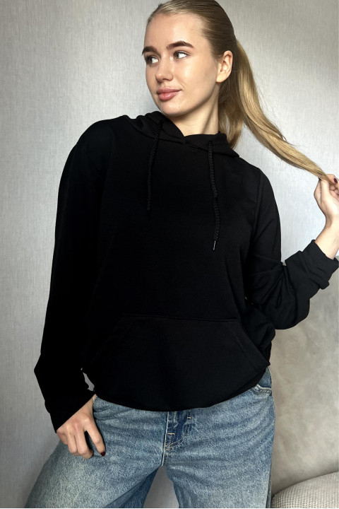 Женское Черное Худи с капюшоном, однотонное из двунитки