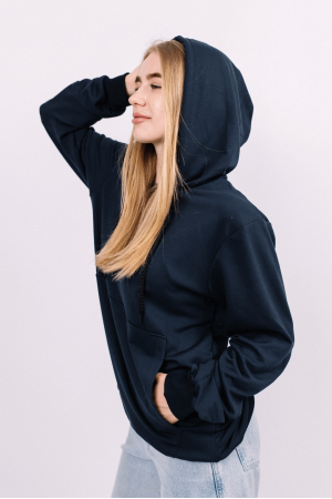 Женская Темно-синя кофта Худи с капюшоном