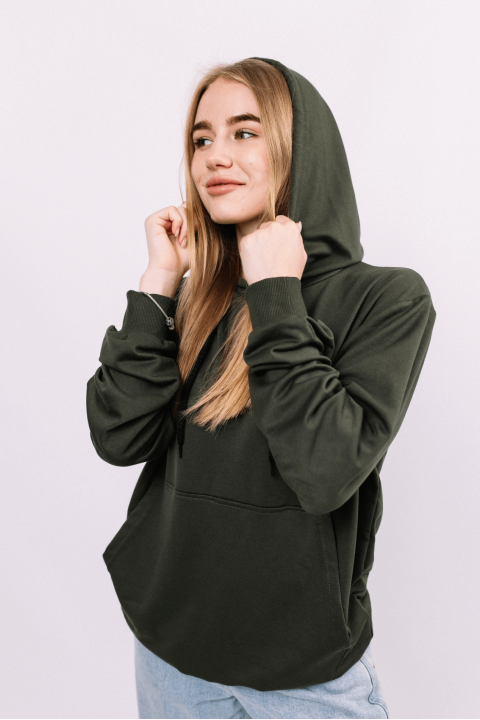 Жіноче Оливкове Худі кофта світшот із капюшоном