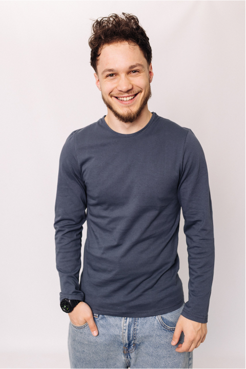 Мужская Темно-серый базовая кофта лонгслив с длинным рукавом по фигуре