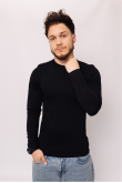 Мужская Черная базовая кофта лонгслив с длинным рукавом по фигуре