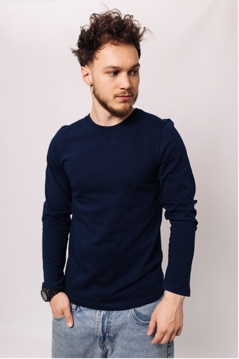 Мужская Темно-синяя кофта лонгслив с длинным рукавом