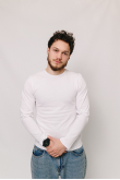 Мужская Белая базовая кофта лонгслив с длинным рукавом по фигуре