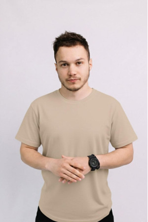 Мужская Бежевая футболка хб трикотажная 