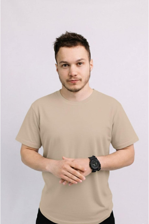 Чоловіча Бежева футболка хб бавовна трикотажна 