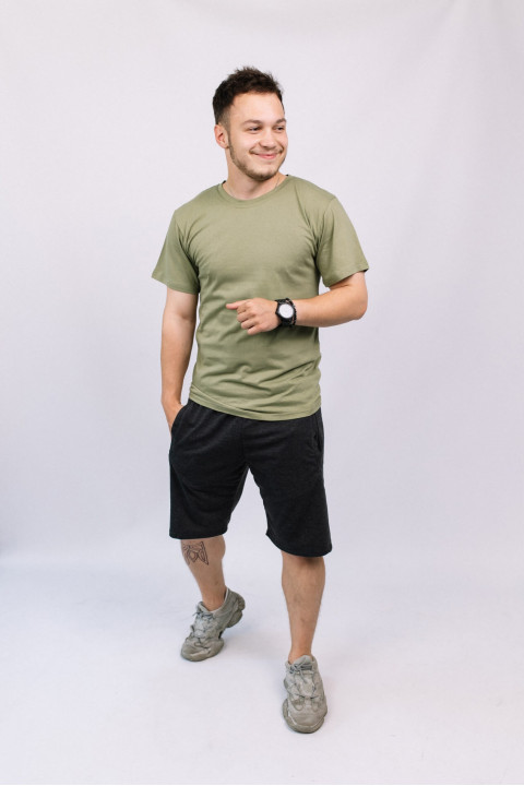 Мужская Оливковая Светлая футболка из хлопка натуральная трикотажная