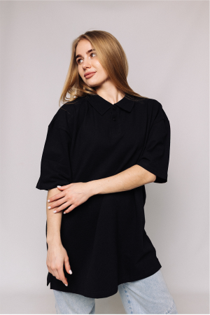 Женская черная футболка Поло с классическим воротником Батал 3XL-6XL