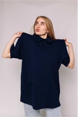 Женская футболка Поло с воротником Темно-синего цвета Батал 3XL-6XL