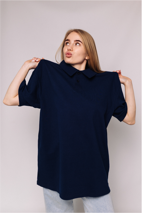 Женская футболка Поло с воротником Темно-синего цвета Батал 3XL-6XL