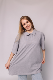 Женская Светло-серая меланж футболка Поло с классическим воротником Батал 3XL-6XL