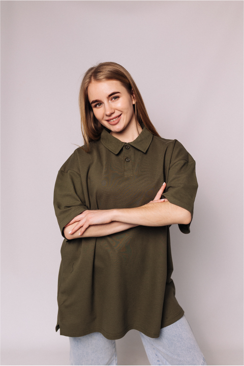 Женская Оливковая футболка Поло с воротником нгу Батал 3XL-6XL