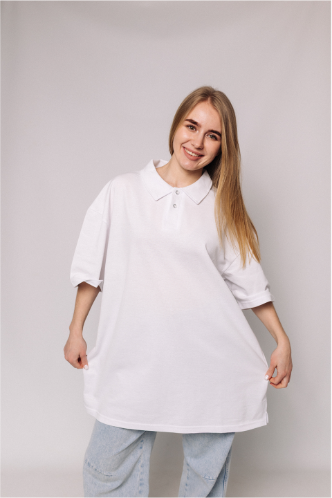 Женская Белая футболка Поло с классическим воротником Батал 3XL-6XL