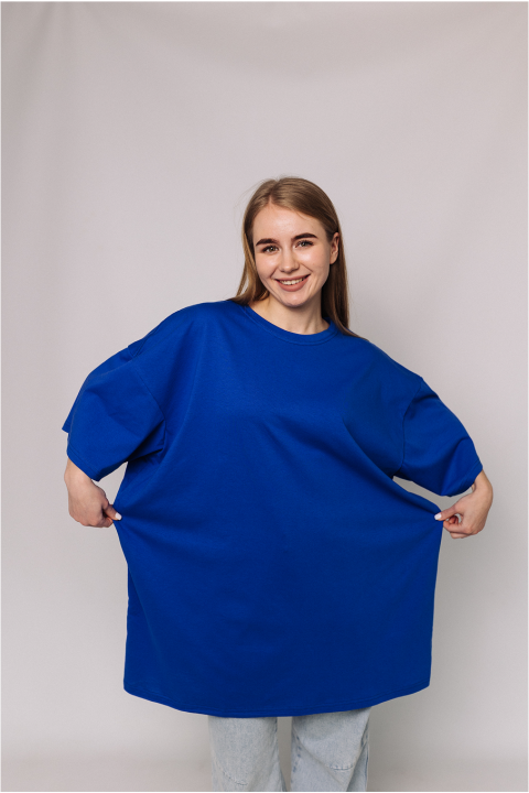 Женская Яркая Синяя Электрик футболка Большого размера батал