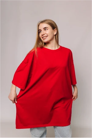 Женская хлопковая Красная футболка Большого размера батал 3XL 4XL 5XL 6XL 7XL 8XL 9XL