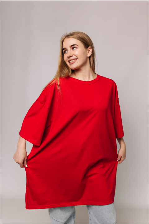 Женская хлопковая Красная футболка Большого размера батал