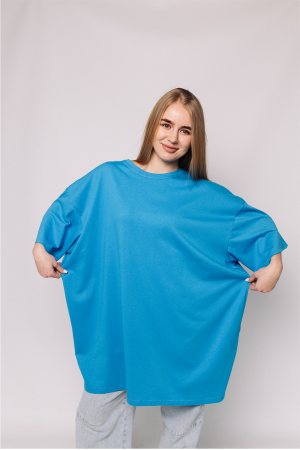 Женская хлопковая Голубая футболка Большого размера батал 3XL 4XL 5XL 6XL 7XL 8XL 9XL
