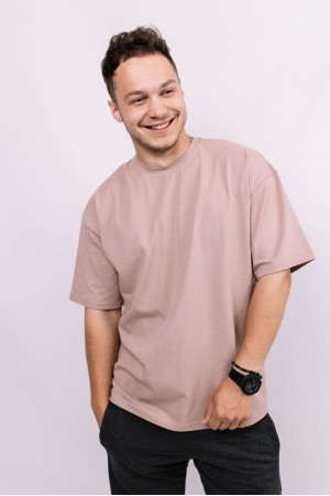 Бежевая мужская футболка оверсайз с коротким рукавом хлопковая