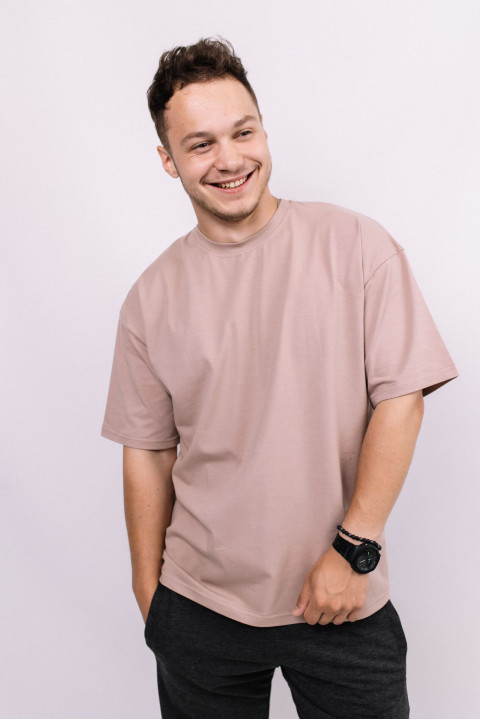 Бежевая мужская футболка оверсайз с коротким рукавом хлопковая